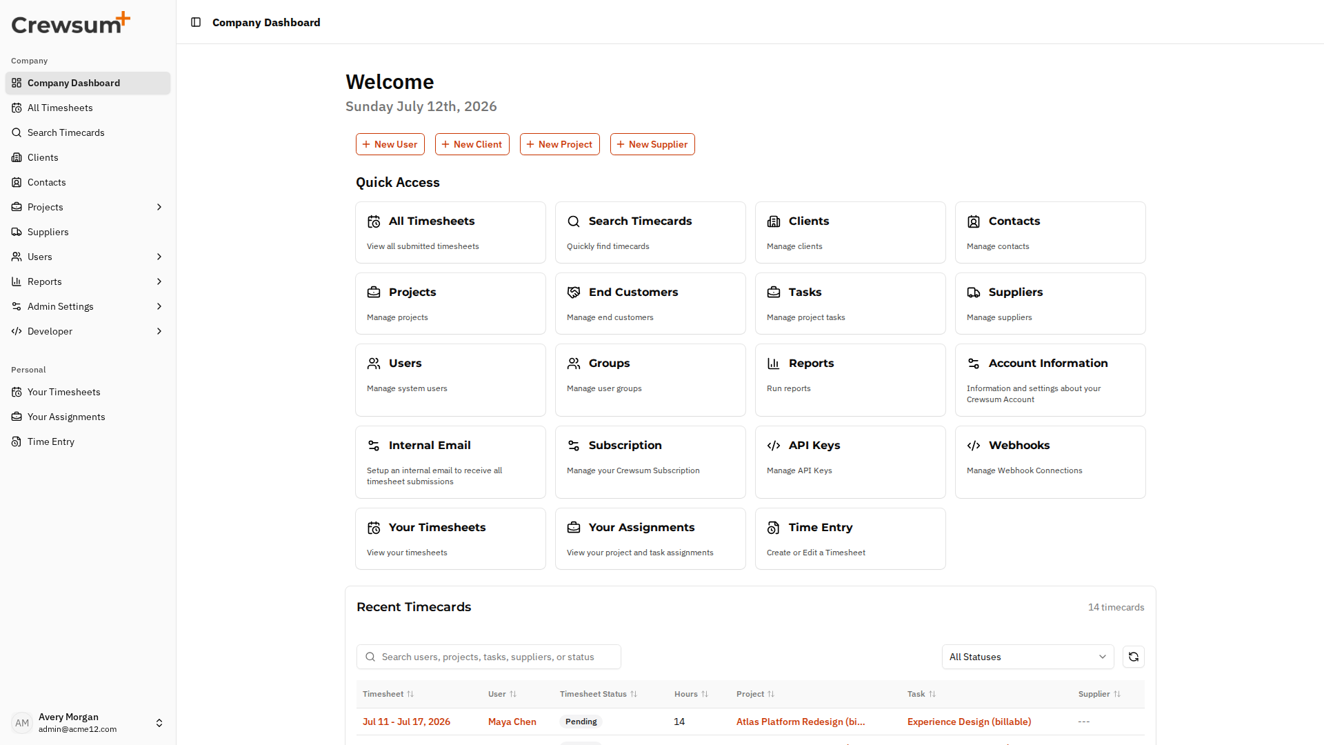 Crewsum dashboard
